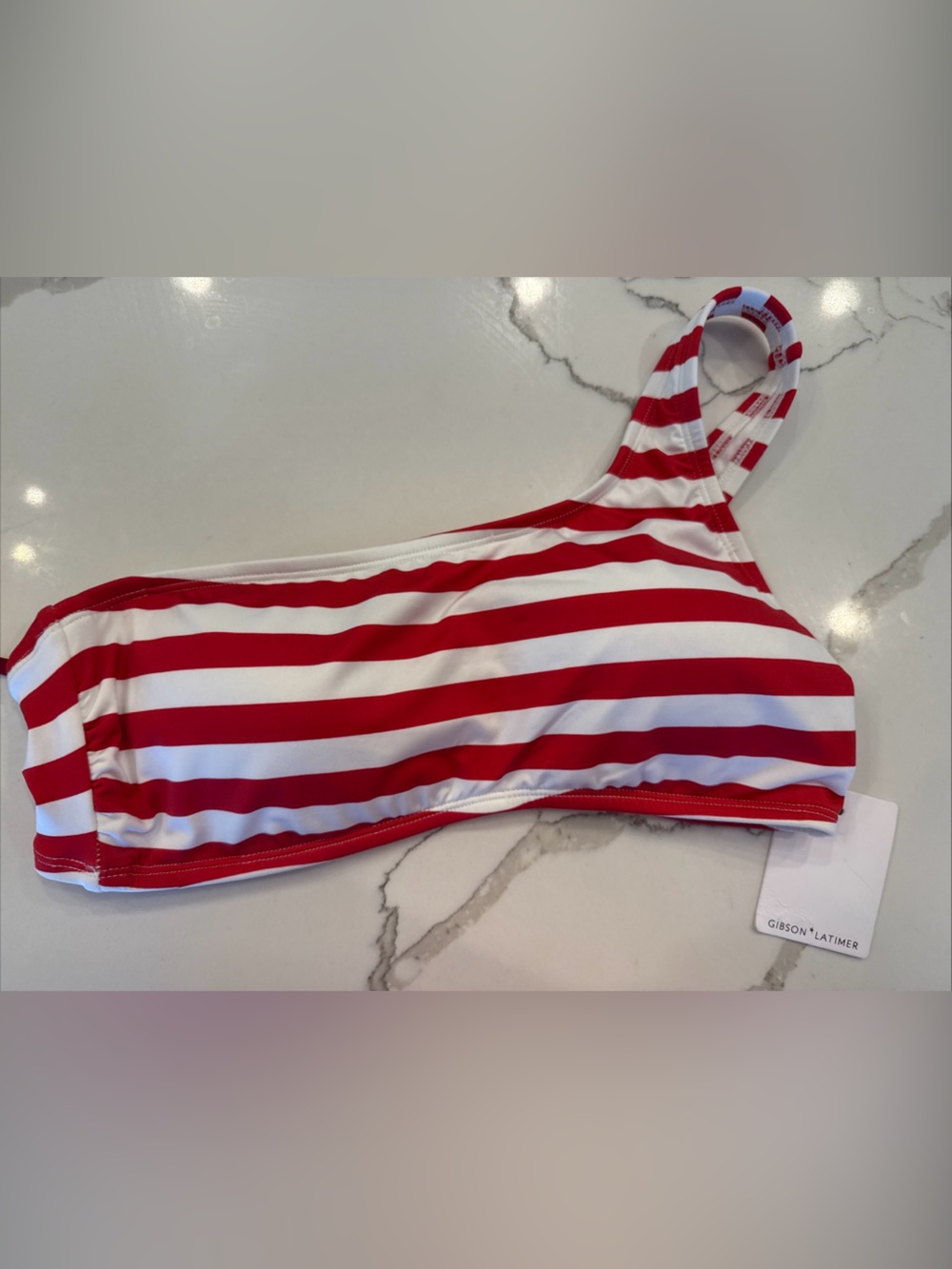 NWT Gibson & Latimer Red & White Women’s Bathing Swimsuit Top One Shoulder M